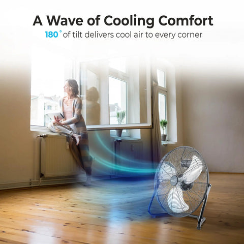 20-Inch High Velocity Floor Fan For Garage And Workshop, Heavy-Duty Metal Shop Fan With 180 Degree Tilt in room setting