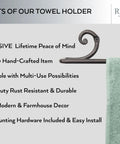 Farmhouse Style Matte Black Wrought Iron Towel Holder, Wall Mounted Towel Bar For Bathroom And Kitchen, Hand Forged Metal Hanger