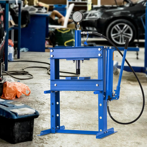 10 Ton Hydraulic Press With Heavy Duty H Frame, Adjustable Worktable And Steel Plate Kit for metal bending in garage