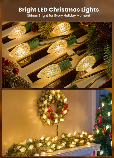 Outdoor Twenty Five Point Seven Feet 20 LED C9 Christmas String Lights With Strawberry Shell Stakes Connectable Warm White Waterproof displayed indoors