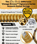 Vintage Bronze Acoustic Guitar Strings 6-String Set 11-52 Light Gauge, Precision Wound For Rich, Break-Resistant Tone, Long-Lasting Bronze Blend, Made In USA