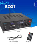 300W Bluetooth Karaoke Amplifier With 2 Channel PA System, FM Radio, USB SD, AUX, Two Mic Inputs with accessories