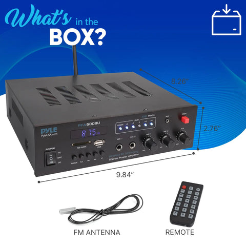 300W Bluetooth Karaoke Amplifier With 2 Channel PA System, FM Radio, USB SD, AUX, Two Mic Inputs with accessories