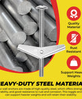 Spring Toggle Bolt Anchors Heavy Duty Wall Anchors For Hollow Walls Stainless Steel Hollow Wall Anchors For Frames Shelves Mirrors 20 Pack Quarter Inch By Three Inch Ideal For Hanging Heavy Frames Shelves And Mirrors In Drywall Without Studs featuring a close-up of the anchor and steel rods.