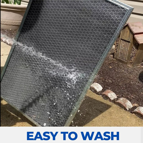 Washable Electrostatic Air Filter 12x24x1 For HVAC And Furnace being cleaned with a hose, Reusable And Easy To Clean.