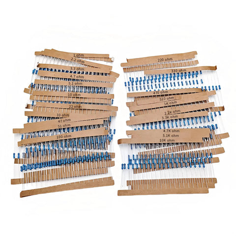 Bulk 600Pcs 1/4W 1% Metal Film Resistor Kit With 30 Values spread out on table