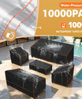 5-Piece Outdoor Patio Furniture Cover Set For All-Weather Protection, Waterproof 420D material covering chairs and sofa.
