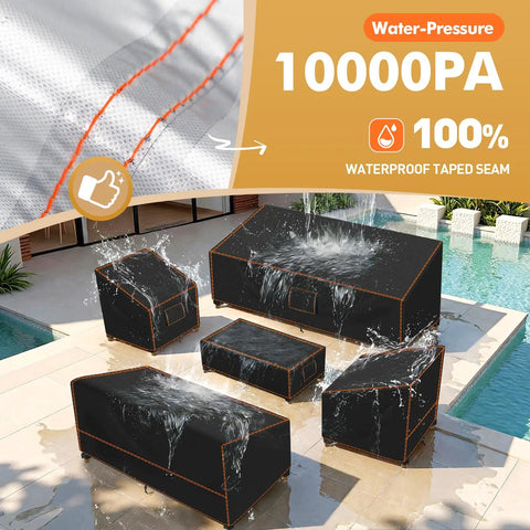 5-Piece Outdoor Patio Furniture Cover Set For All-Weather Protection, Waterproof 420D material covering chairs and sofa.