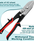 5 Blade Hand Crimper For Sheet Metal, 10.5 Inch HVAC Duct Tool For 22-28 Gauge, rust resistant black handle, side view.