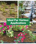 Drip irrigation system using 22 Pack 1/4 Inch Drip Irrigation End Cap Connectors End Plug Fittings For 1/4 Inch Tubing in a garden.