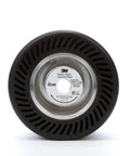 Close-up of Rubber Slotted Expander Wheel Model 28348 for sander, 5 inch diameter, 3.5 inch width, 5/8 inch arbor.