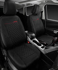 Premium Quilted Leather Front Seat Covers For Cars, Waterproof PU Vinyl, Airbag Compatible, Two Piece Set, Black, Luxury Feel