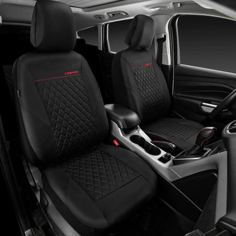 Premium Quilted Leather Front Seat Covers For Cars, Waterproof PU Vinyl, Airbag Compatible, Two Piece Set, Black, Luxury Feel