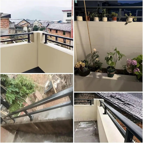 Premium 304 Stainless Steel Balcony Fence Post Extender Adding A Slick Top Rail Kit to secure balcony railing with plants.
