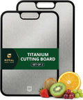 Titanium Cutting Board Set Of 2 Pro Grade Double Sided Kitchen Chopping Board With Juice Groove Easy To Clean Blue Metal Cutting Board For Meat Prep And Daily Cooking shown with fruits