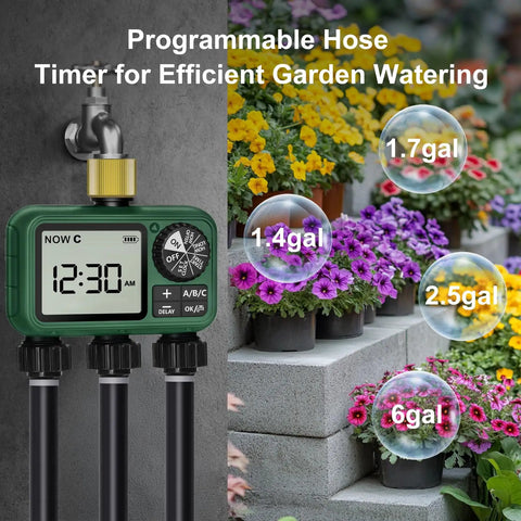Outdoor Water Timer For Garden Hose With Auto Manual And Rain Delay Modes No Fuss 3 Zone Sprinkler Controller With Brass Inlet