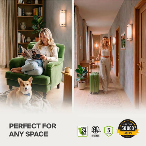 Kick Your Lighting Game Up Today With This Sleek Indoor LED Wall Sconce Sporting Brushed Nickel Finish And Adjustable 3000K 4000K 5000K Temps Plus Zero Hassle Mount And A Smooth Rust Proof Glow Built For Everyday Chill, shown in a cozy living space.