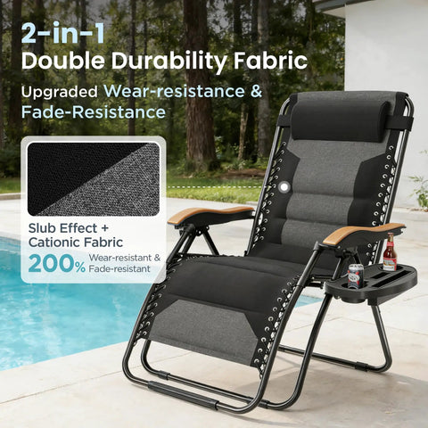 Big And Comfy Oversized Zero Gravity Chair With Cup Holder 30 Inch Wide Seat Foldable Patio Recliner by pool, durable fabric