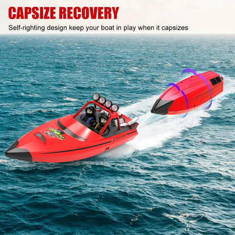 RC Boat For Kids And Adults, 2.4GHz Remote Control Boat With Bright LED Lights during capsize recovery in ocean