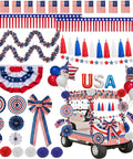 All In One 4th Of July Golf Cart Decor Kit For Parades And Independence Day Patriotic Banner Tassel Garlands Fringe Curtains Star Garlands Paper Pompoms And Flag Balloons To Deck Out Your Ride with USA letters, patriotic motifs