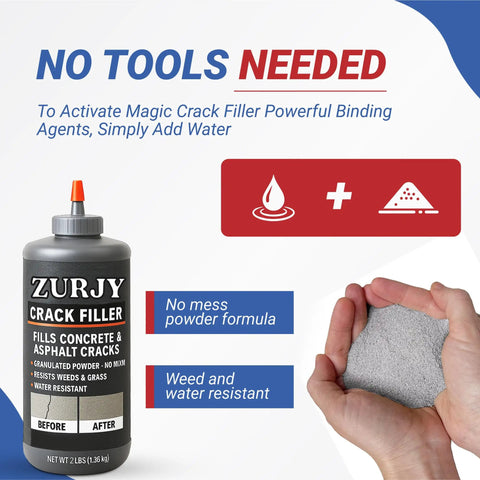 Crack Filler For Concrete, Fast Dry Granular Repair For Driveways, Walkways And Patios, 2 lb gray bottle and granules in hand
