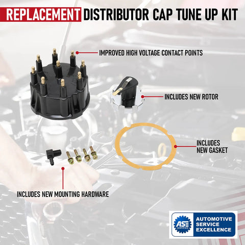 Distributor Cap Tune Up Kit With Rotor And Gasket For GM V8 HEI Ignition Thunderbolt IV And Thunderbolt V Systems with parts labeled