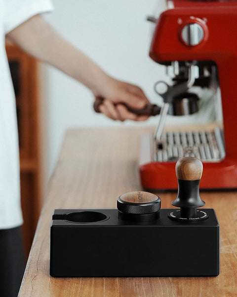 Walnut 4 In 1 Espresso Knock Box And Tamping Station With Portafilter Holder Tamper Holder