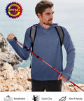 Man wearing Lightweight UPF 50 Plus Long Sleeve Fishing Shirt for Men With Hooded Sun Shield while hiking by the sea.