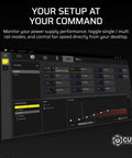 Interface for Beefy Fully Modular 1500W Power Supply With Ultra Quiet Operation, managing modes and fan speed on screen.