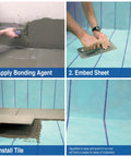 Steps for using Heavy Duty Waterproof Membrane Roll Killer Moisture Barrier for easy installation in showers and bathrooms.