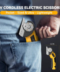 Powerful 4V Cordless Electric Scissors Cardboard Cutter With Safety Lock And LED Light For Boxes Carpet Plastic And Fabric Rechargeable USB Charge Heavy Duty DIY Tool In Yellow, 8.4 in pocket-sized