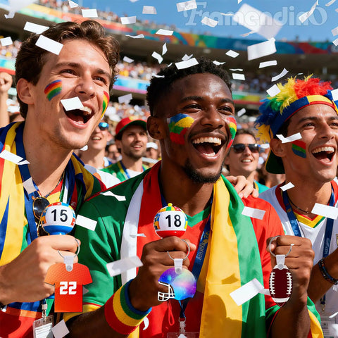 Fans holding Dope 36 Pack Sublimation Keychain Blanks In 3 Styles Jerseys Helmets Rugby Balls, celebrating at a sports event.