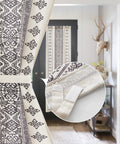 Natural Linen Door Curtain For Privacy And Light Filtering Boho French Door Shade Sidelight Glass Window Panel With Tieback 26W x 72L Inches Greyish White 1 Panel shown in a home setting.