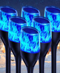 Solar Outdoor Lights 6 Pack Tiki Torches With Flickering Flame, Waterproof LED Torch Lights Auto On Off with blue flames