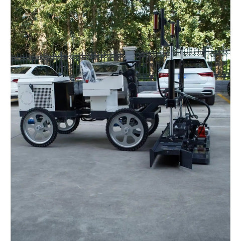 Customizable Automatic Concrete Screed and Ground Leveler for Paving and Grading, Versatile Multi Config Grading Machine for Construction, Farming, and Land Management, with Continuous Spatial Elevation Scan on 4WD wheels