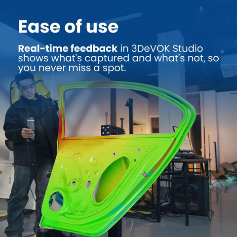 Handheld 3D Scanner With Blue Laser Infrared And VCSEL Structured Light For 0.04mm Accuracy And 70FPS Fast Scanning Made For Makers And Pros In 3D Printing Reverse Engineering Car Restoration Design And Education used on a car door scan