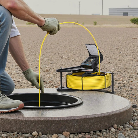 Sewer Camera Probe Kit With 164 Ft Cable, 4.3 Inch Color Screen, IP68 Waterproof Drain Inspection Tool With 6 Adjustable LEDs, Long Battery Life, SD Card Included, Dope For Pipes, Ducts, And Sewer Lines in use
