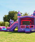 Purple Dual Lane Bounce House With Slide And Basketball Hoop 31 Ft Long 13 Ft Wide 15 Ft High 15oz PVC Inflatable on grass