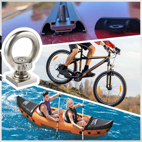 Six Pack M8 Heavy Duty Eye Bolts With T Slot Bolts In 304 Stainless Steel Eye Nuts And Nuts For Roof Rack Bungee Cords Ropes Anchoring Kit Ideal For Trailers Boats Decks And Challenging Outdoor Use, M8 eye bolt with T-slot base