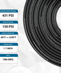 Coiled Heavy Duty One Quarter Inch DOT SAE J844 PA12 Nylon Air Line Tubing 50 Foot Black Pneumatic Hose with specs