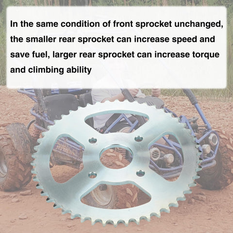 Beefy 420 Chain Sprocket For Mini Bikes And Go Karts, 50 Tooth, 40mm Bore in front of a go-kart background