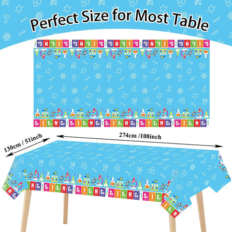 Set Of 3 Lit Science Tablecloths For Kids Party Lab Theme Decorations With Colorful Test Tubes Microscope Graphics 108x51 Inch