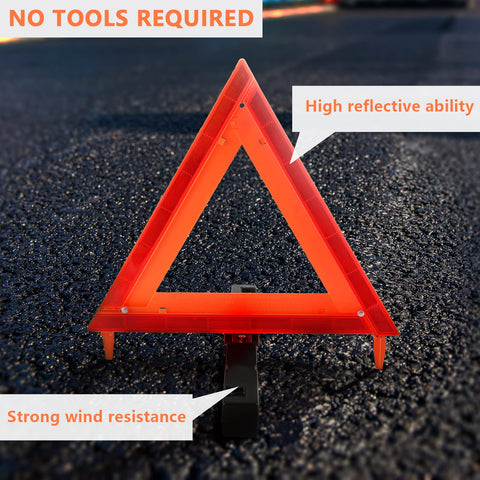 DOT Approved Vehicle Safety Triangles Three Pack With Carry Case Emergency Reflective Warning Signs on road surface