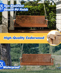 Built Tough Outdoor Wooden Porch Swing With Adjustable Chains 880 Lb Capacity 5 Ft Brown Garden Bench Seat for Patio Courtyard.