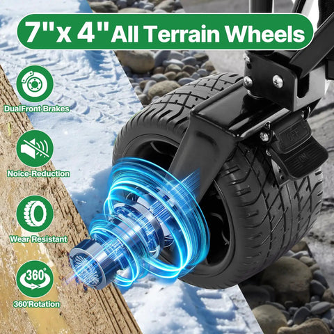 Close-up of 7x4 all-terrain wheel on Foldable Push And Pull Beach Wagon With Dual Handles And All Terrain Wheels 500 Lb Capacity