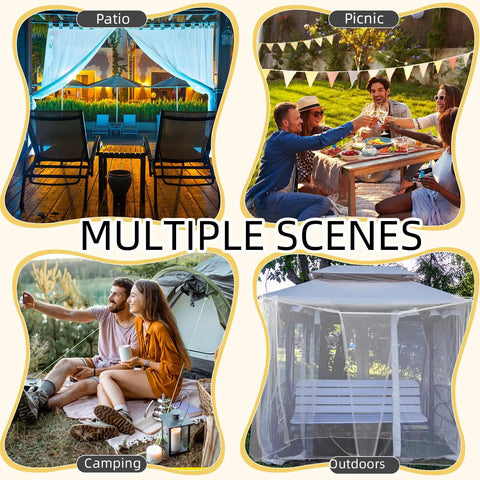 4 Corner Mosquito Net Bed Canopy With 1 Or 4 Openings For Camping, Travel Or Home Use displayed in patio, picnic, camping, outdoors scenes
