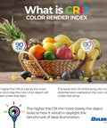 Image explaining CRI with fruits illustrating color rendering differences under different lighting conditions.