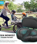 Ultra Wide Bike Seat Cushion With Extra Padding And Back Rest For Men And Women, black padded bike seat with backrest for cargo bike
