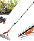 Workhorse Thatch Rake With 68 Inch Adjustable Handle And 14 Inch Dethatching Rake Head Dual Sided 3 In 1 Steel Tines