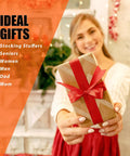 Person holding a gift with red bow, ideal for stocking stuffers, seniors, women, men, dad, mom.